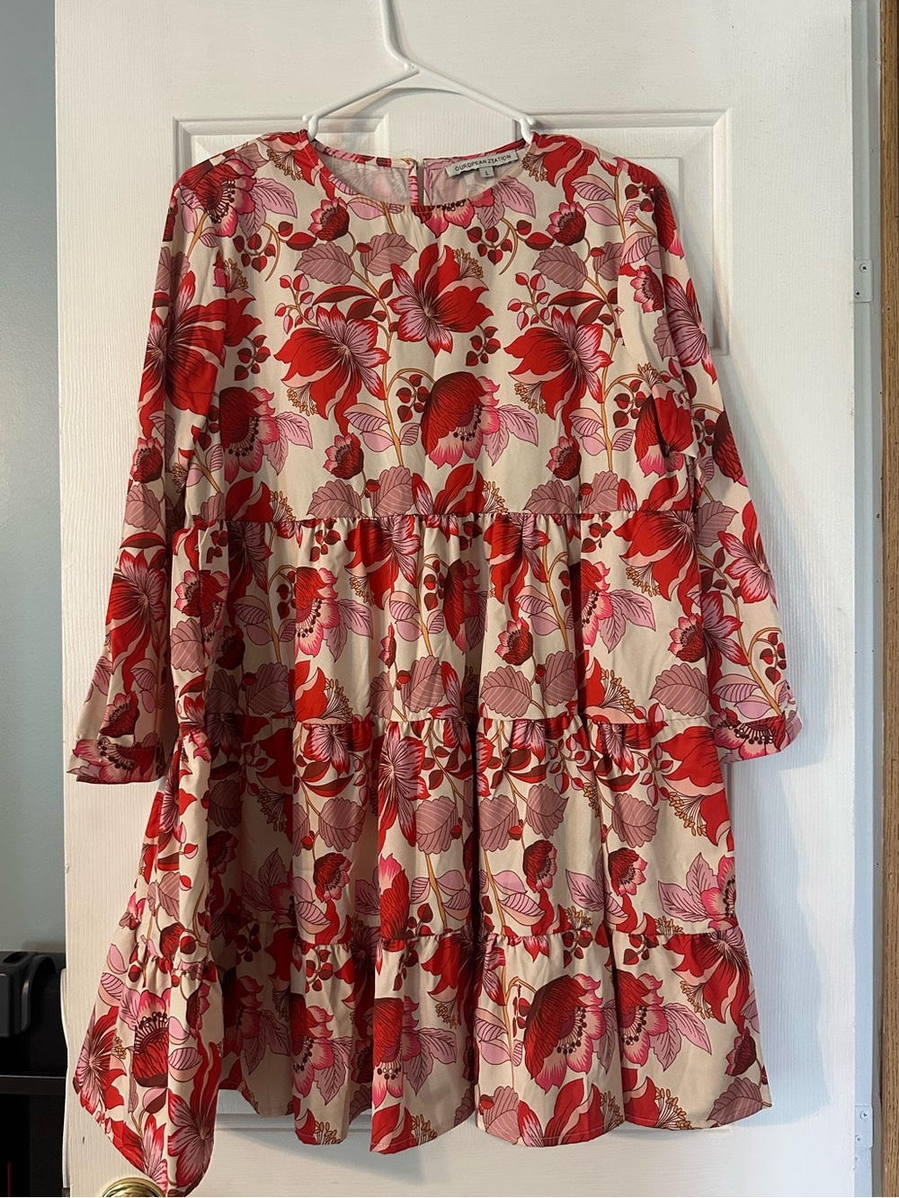 Floral Tiered Dress - Red & Pink